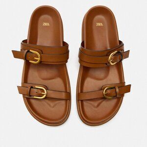 Zara Buckled Brown Sandals